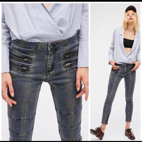 FREE PEOPLE Lennon Plaid Jeans - Picture 1 of 5